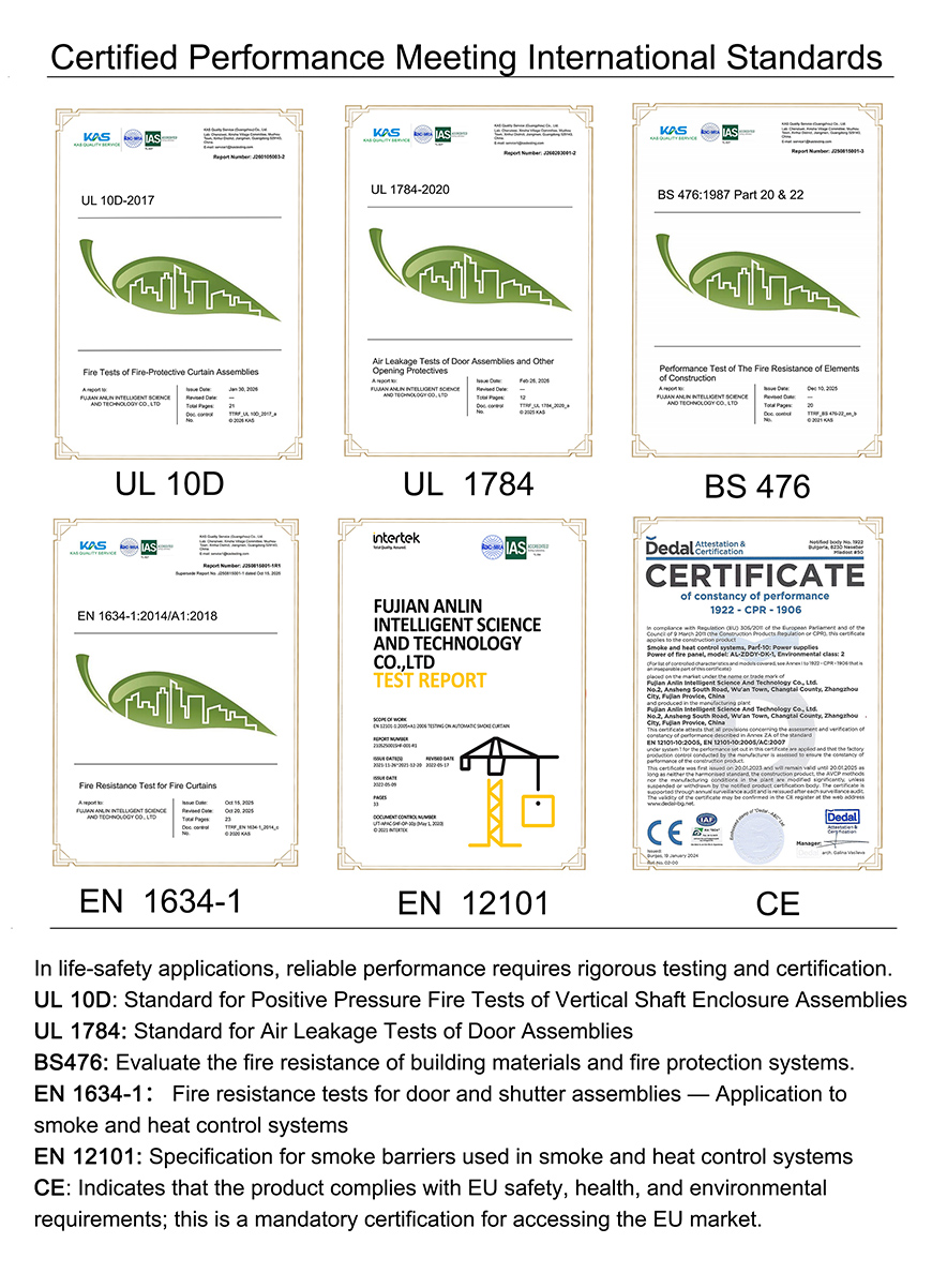 UL1784 certified 3 hour fire curtain